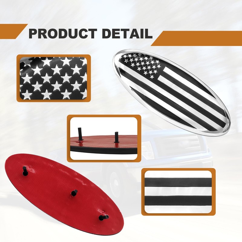 Front Grill Oval Emblem for Ford, 9 Inch American Flag