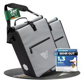 MIVELO 2-in-1 Bicycle Bag for Pannier Rack, Pannier Rack Bag, Waterproof with Shoulder Strap, Bicycle Bag Set (Grey)
