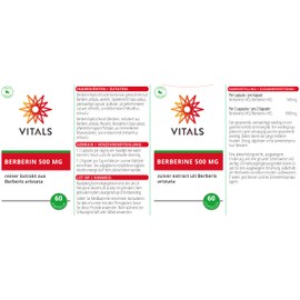 Vitals - Berberine 500 mg high dose 60 capsules vegan. Extract from the roots of Berberis aristata, also known as Indian barberry or tree turmeric.