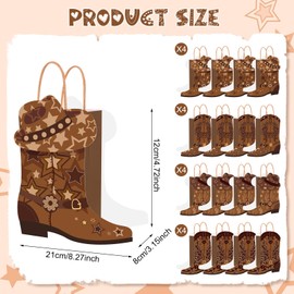 Nlicrst 16 Pcs Cowboy Boots Paper Goodie Bags Western Theme Party Favors Bags Wild West Boys Kraft Bag Bachelorette Theme Birthday Treat Bags for 80s 90s Bulk Last Rodeo Party Supplies(Brown)