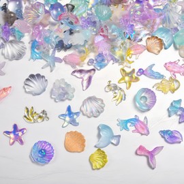 100PCS Summer Beach Nail Resin Charms Summer Ocean Theme Nail Rhinestone Diamonds 3D Starfish Charms for Nails Sea Shell Starfish Dolphin Fishtail Nail Gem for Women Nail Supplies Manicure Decoration