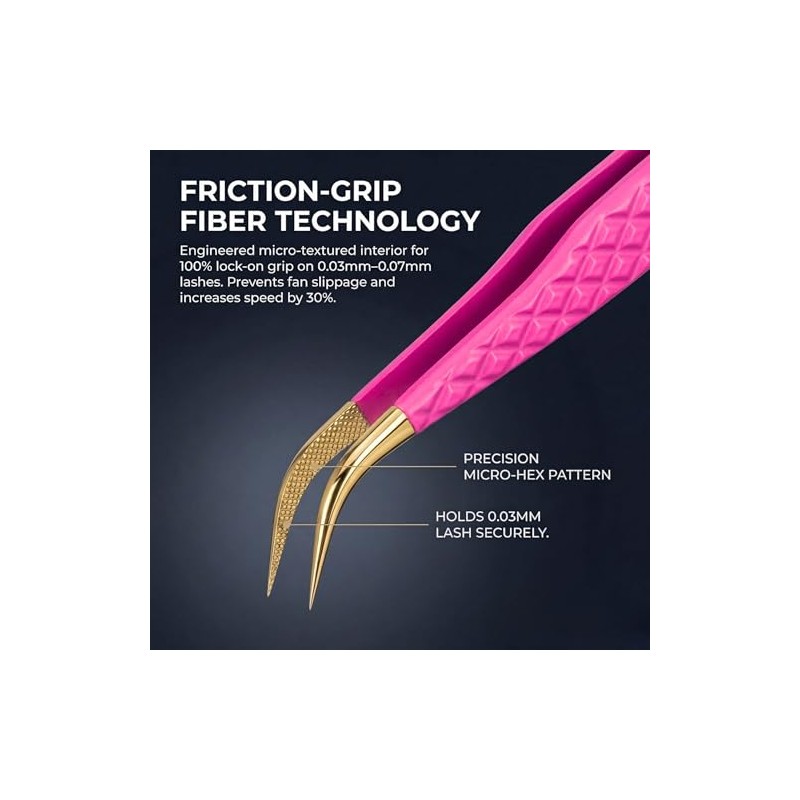 Professional Eyelash Tweezers, Precision Tweezers with Curved Fiber Tip, Eyelash
