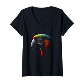 Womens Parrot Head Wild Animal Bird Tropics Art V-Neck T-Shirt