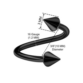 KJM Fashion Anodised Spiral Ear Earrings, 1.2 mm, 16 Gauge, Pack of 3, Metal