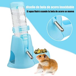 125ml Hamster Botella [Actualizar Versión], Diyife Dispensador de Agua Automático con Alimentador, Sistema Antigoteo, para Hámsteres, Conejos, Hedgehog, Chinchillas, Hurones, Azul