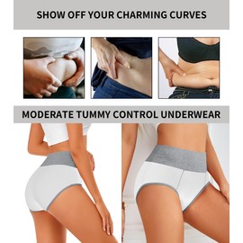 ASIMOON Tummy Control Underwear for Women Comfy Stretch High Waisted Cotton Plus Size Postparturm Briefs Ladies Full Coverage White Panties