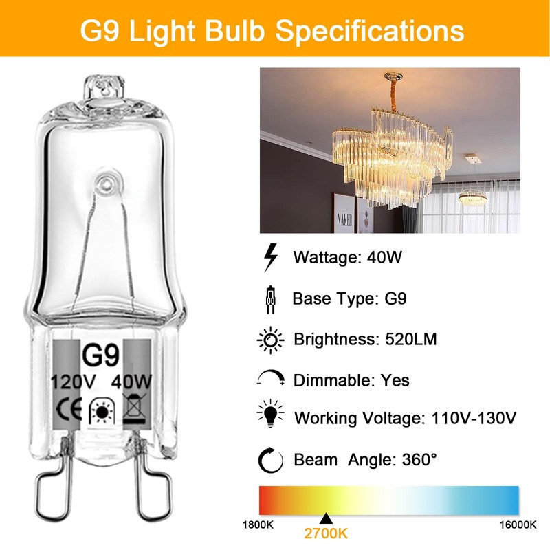 G9 Bulb, 12 Pack G9 Halogen Bulb 40 Watt 120V