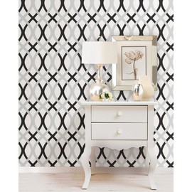 Wall Pops NU1658 Lattice Peel and Stick Wallpaper, Black/Silver