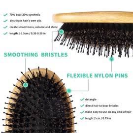 BOMEIYI Hair Brush, Boar Bristle Hairbrush for Thick Curly Thin Long Short Wet or Dry Hair, Adds Shine and Makes Hair Smooth, Best Paddle Hair Brush for Men Women Kids.