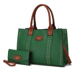MKF Collection Tote Bag for Women, Vegan Leather Top-Handle Crossover Wristlet wallet & Satchel Handbag Purse Green by Mia k