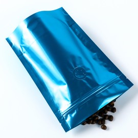 QQ Studio Blue Foil Coffee Packaging Bags with Zipper Seal and Degassing Valve for Coffee Beans Packaging Pouch (500, 4oz)