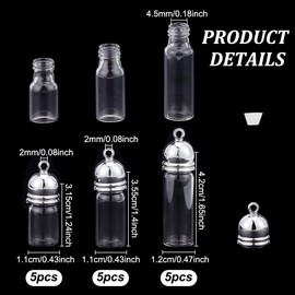 NBEADS 15Pcs 3 Styles Vial Pendant Openable Perfume Bottle, Refillable Bottles Wish Bottles Glass Bottle Pendants Screw Cap Bottles for Pendant Arts Crafts Wedding Party Favors