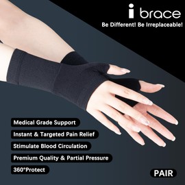 i BRACE Partial Zone Compression Wrist Sleeve for Carpal Tunnel with thumb support, Reversible Splint for Typing, Gardening, Golf, Yoga, Tennis, Wrist Support Brace for Men & Women-PAIR (Small)