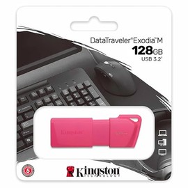 Kingston USB DataTraveler Exodia M, Capacidad: 128GB, USB-A 3.2 Gen 1, Color: Rosa Neon, SKU: KC-U2L128-7LN