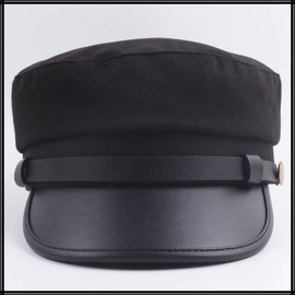White Fang CZ199 Marine Cap, Leather, Casket, Black, Hat, For Going out, Travel, Men's, Women's,, navy