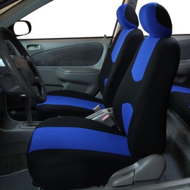 FH Group Car Seat Covers Full Set Cloth - Universal Fit Automotive Seat Covers, Low Back Front Seat Covers, Solid Back Seat Cover, Washable Car Seat Cover for SUV, Sedan and Van Blue