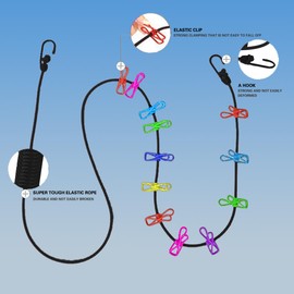 BAIWANLHC 1 Pcs Travel Washing Line, Elastic Retractable Washing Line,Windproof Drying Line Rope For Outdoor/Indoor/Home/Laundry/Hotel, Line with 12 Colorful Pegs（Hook Color Random）