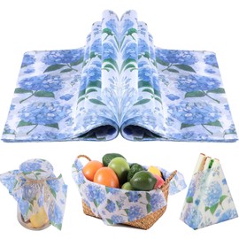 150 Pcs Hydrangea Wax Paper Sheets for Food Deli, 9.8 x 8.3 inch Blue Floral Greaseproof Wrapping Paper for Sandwich Picnic Basket Liner Birthday Wedding Party Supplies
