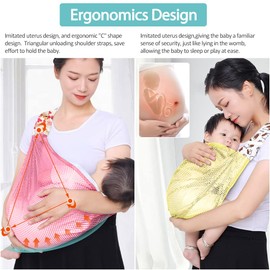 HINATAA Breathable Baby Sling, Adjustable Baby Wrap, Baby Carrier Wrap, Quick Dry, 3D Mesh Fabric, Thick Shoulder Straps, Elastic for Summer, Pool, Beach, Newborn Carrying (Pink)