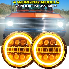 CHUSYYRAY Fit 1967-1972 Chevy C10 Pair 7 inch LED Headlight Round DOT Approved Hi/Lo Lamps
