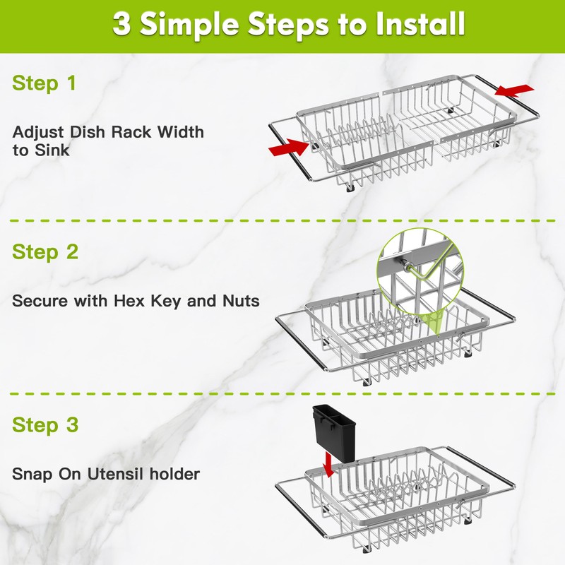Expandable Stainless Steel Dish Drying Rack Over The Sink For