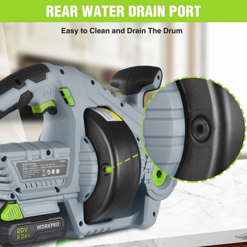 WORKPRO 20V NEW Electric Drain Auger 25Ft Plumbing Snake Drain