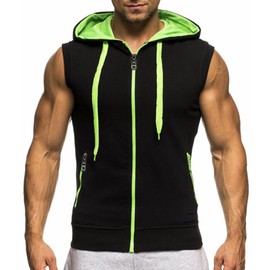 LemonGirl Men's Bodybuilding Sleeveless Hoodie Gym Tank Top Blackgreen