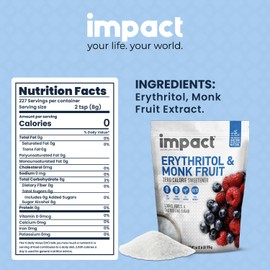 Impact White Monk Fruit & Erythritol Sweetener Blend - Gluten Free, Zero Calories, Net Carbs, Keto, Vegan, Non-GMO - 1 is to 1 Sugar Substitute - 4lbs