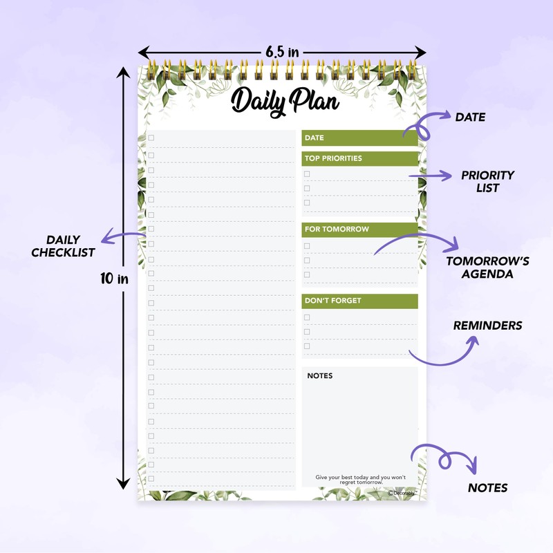 Decorably Daily Planner Pad Minimalist - Daily To Do List