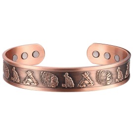 FLATAC Copper Magnetic Bracelet - Native American Theme Arthritis Pain Therapy Cuff