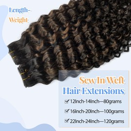 Chestnut Brown Sew in Hair Extension Deep Curly Real Human Hair Honey Blonde Highlighted Double Weft Black to Beige Brown Balayage Remy Hair Bundles 18" 100G Water Wave Sew in Hair Extension for Women