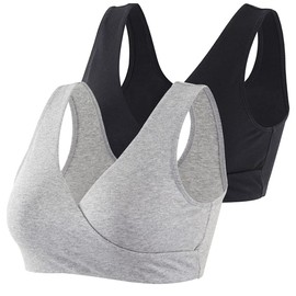 COLOMI Maternity Nursing Bra Wireless Cotton Breastfeeding Bra for Sleep (Black+Grey/2Pack, XXL, xx_l)