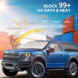 Windshield Sun Shade for Ford Bronco 2021-2024 Double Layer 240T Front Window Shade Custom Fit Sun Visor Foldable Shade Blocks UV Rays Summer Must Have Car Accessories