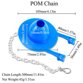 2 Pack Universal Toilet Flapper with POM Chain, Rubber Flush Valve Replacement Kit Fits 2inch Toilets, Easy to Install, Blue