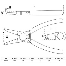 BGS 450-4 | Circlip Pliers | angled | for inside Circlips | 150 mm