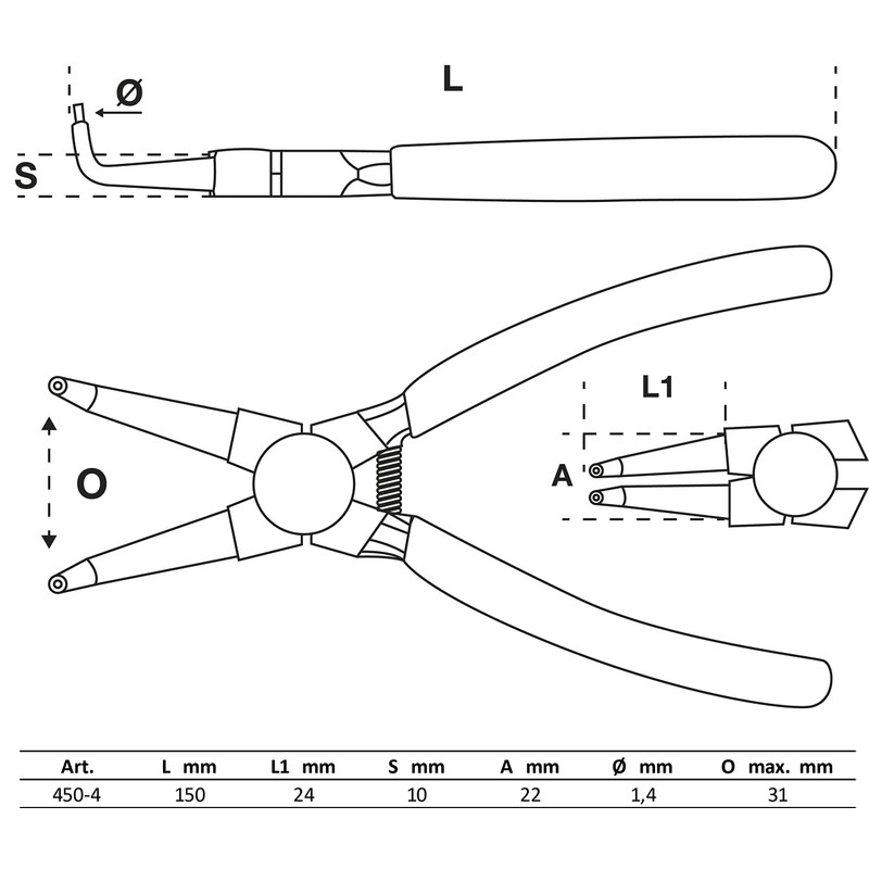 BGS 450-4 | Circlip Pliers | angled | for inside