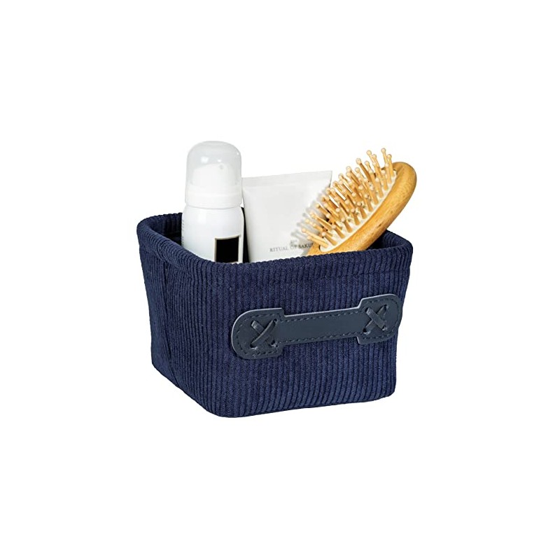 WENKO Anela Bathroom Basket Dark Blue Square Storage Basket