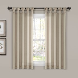 Lush Decor Burlap Knotted Tab-Top Window Curtain Panel Pair, 45"W x 63"L, Dark Linen