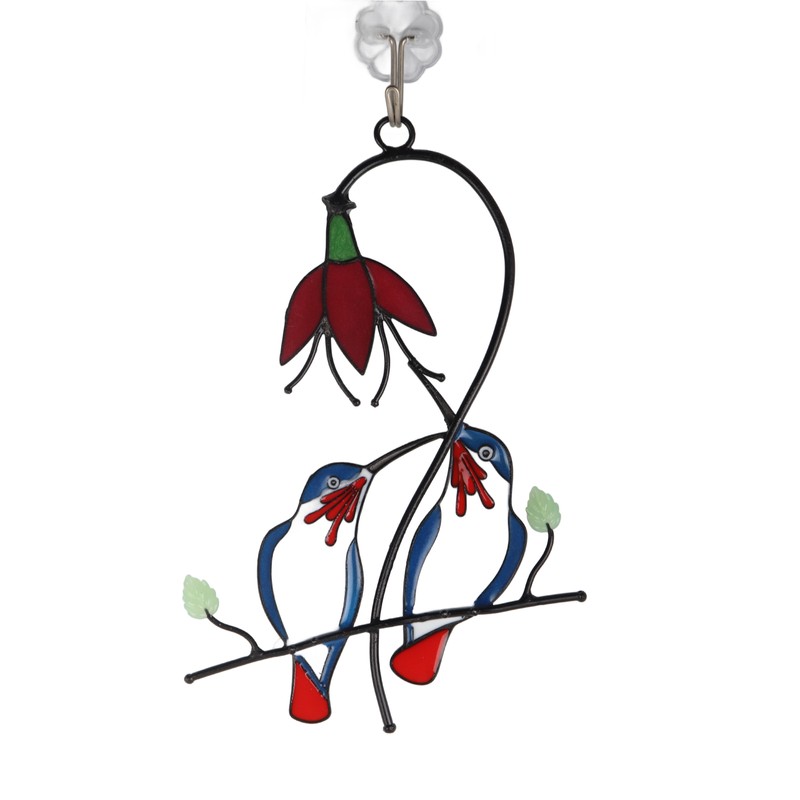 Stained Glass Hummingbird Decoration Metal Window Hanging Ornaments with Hook