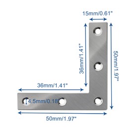 Augiimor 20Pcs L Shape Flat Corner Brace 50mm x 50mm (2" x 2") Flat L Bracket,Stainless Steel L Shape Flat Mending Plates with Screws for Frame, Furniture & Cabinet.