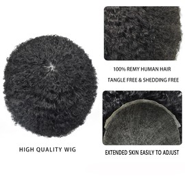 Healthlif Afro Toupee for Black Men Full Poly Skin Afro African American Men's Hair System Toupee Kinky Curly Brazilian Human Hair Pieces Man Weave Hair Unit Black Men 8X10 6MM #1 Jet Black