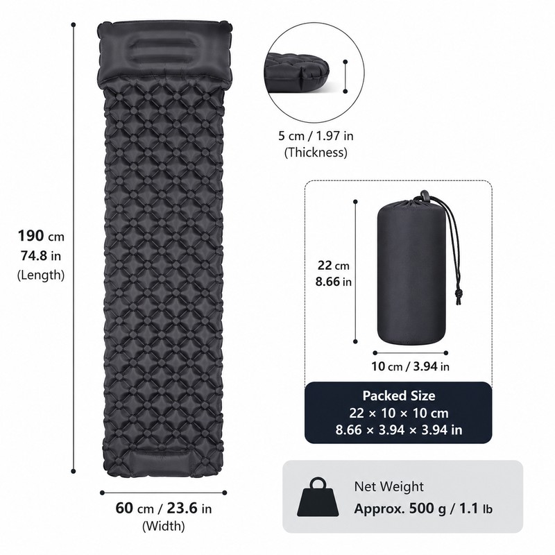 Inflatable Camping Sleeping Pad for Outdoor Rest – Built-In Foot