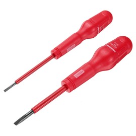 QUARKZMAN 2 x 1000 V Slotted Insulated Magnetic Electric Screwdriver, 3 x 75 mm, 5 x 75 mm, Cr-V Electrician Flat Head Screwdriver, Red