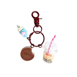 POYAMUSE Kawaii Macaron Color Mini Ice Cream and Boba Keychain Charm, Cute and Whimsical Pendant for Bags, Keys, and Accessories, Colorful Keychain for Women - Brown
