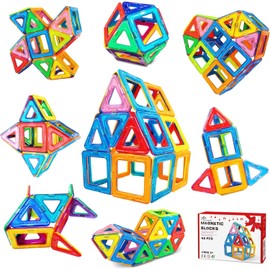 Jasonwell 42Pcs Magnetic Tiles Building Blocks Set for Boys Girls Preschool Educational Construction Kit Magnet Stacking Toys for Kids Toddlers Children Age 3 4 5 6 7 8 Year Old