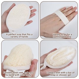 Nogeqi 4PCS Natural Loofah Sponge Exfoliating Body Scrubber, Shower Bath Loofah Exfoliating Sponge, Face Body Exfoliator Scrubber for Women Men Bath Shower, Eco-Friendly (2 Styles)