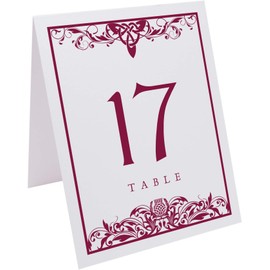 Scottish Thistle Wedding Table Numbers (Select Color/Quantity), White, Burgundy, 1-75, Double Sided, Tent or Use in a Stand, Great for Parties & Restaurants