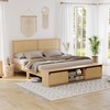 GarveeHome Natural Rattan Full Size Bed Frame with Sliding Barn