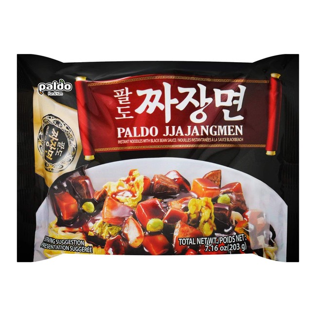 Paldo Fun & Yum Jjajangmen Instant Noodles, Pack of 4, Brothless Chajang Ramen with Savory & Sweet Black Bean Sauce, Best Oriental Style Korean Ramyun, Soupless K-Food, 팔도 짜장면 203g x 4