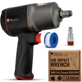 LE LEMATEC 1/2" Air Impact Wrench, High Torque 1000 ft-lbs, Twin Hammer, Lightweight & Shock-Resistant Housing, Pneumatic Impact Gun Driver for Auto Repair, Tire Shops & Mechanics (LE-IWT-R102)